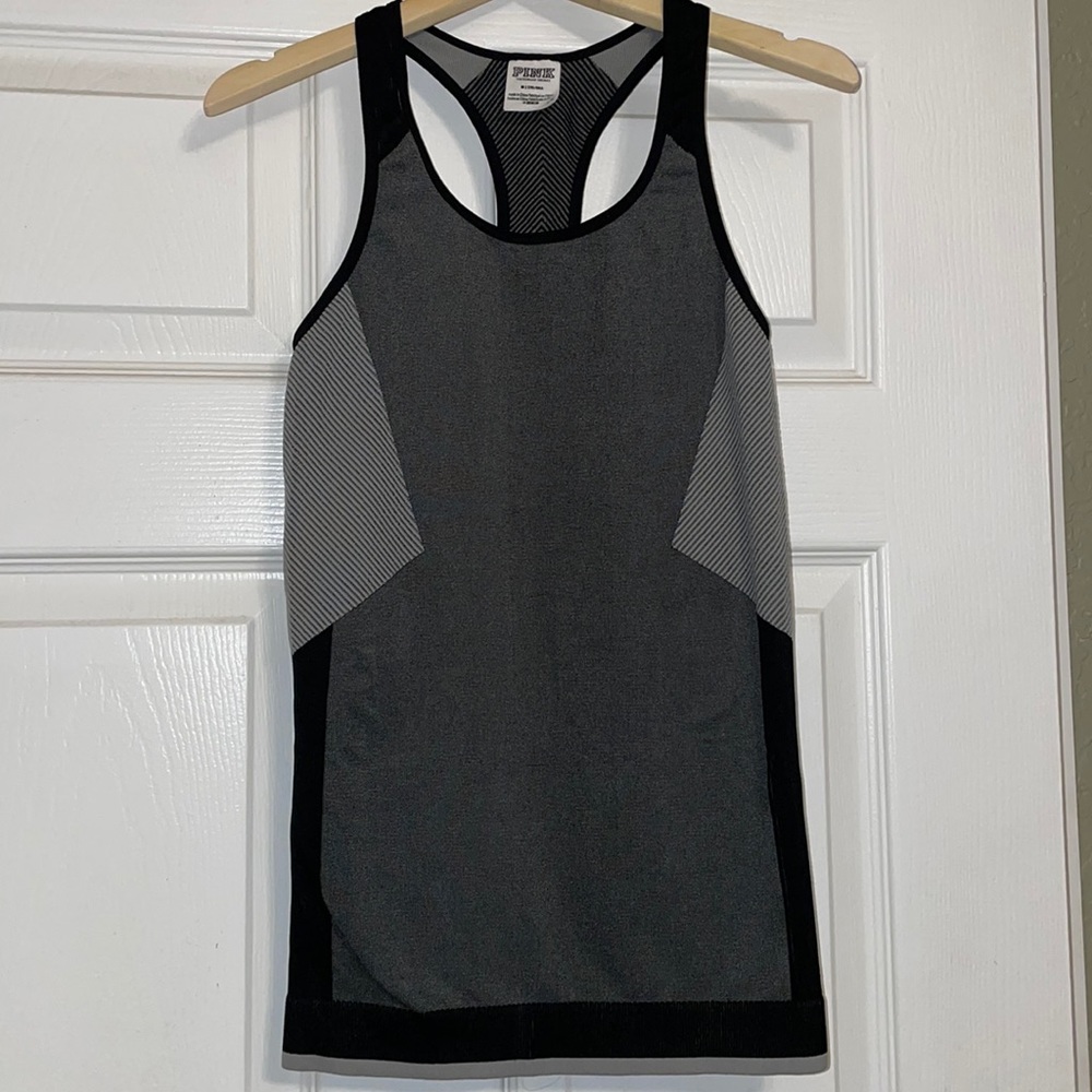 Pink Victoria Secret racerback black and grey tank top